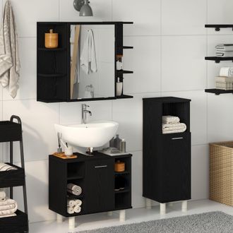 Berkfield Home Bathroom Furniture Set Set of 3 Black Oak Engineered wood
