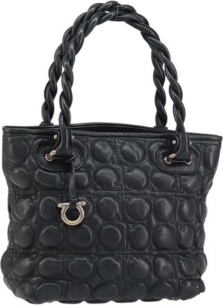 Ferragamo Gancini Handbag Leather Black Leather Handbag (Pre-Owned)