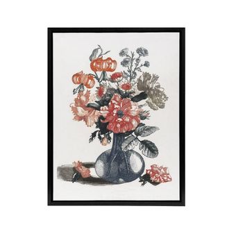 Artery8 Flower Bouquet in a Vase Still Life Teyler Black Framed Canvas Art in White | Size: W24 x H32