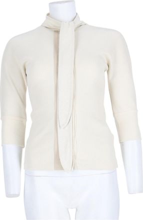 Christophe Lemaire White Scarf Detail Ribbed Cotton-Blend Long-Sleeve Top
