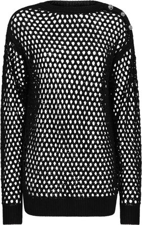 Philipp Plein Pointelle Gebreide Jumper met Kristallen - Dames - Ronde hals truien - Zwart - M - Wol - Truien & Vesten