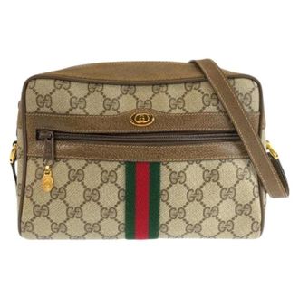 Gucci Pre-owned GG Supreme Canvas Schoudertas - Dames - Pre-owned - Beige - Maat: ONE Size Leer
