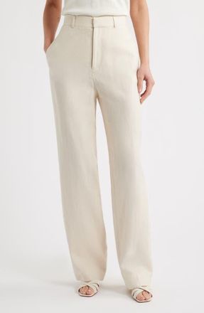 Frame Denim The Linen Blend Straight Leg Pants in White at Nordstrom, Size 10