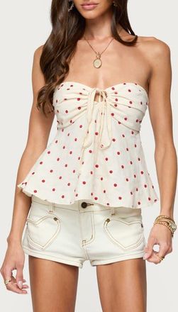 Edikted Izzey Dot Strapless Peplum Top in Cream at Nordstrom, Size X-Large