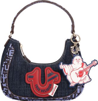 True Religion Graphic Trim Denim Hobo Bag with Buddha Charm