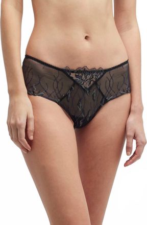 Lise Charmel Les Nuits Chic Embroidered Mesh Thong Bottom In Black