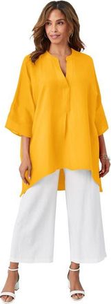 Jessica London Hi Low Linen Tunic in Sunset Yellow at Nordstrom, Size 36