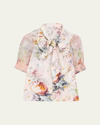 Alice & Olivia Brentley Floral Tie-Neck Blouse