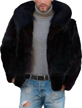 Generic Fur Coat Men Mens Fluffy Faux Fur Coat Winter Long Jacket Overcoat Loose Baggy Oversized Luxury Warm Parka Outwear