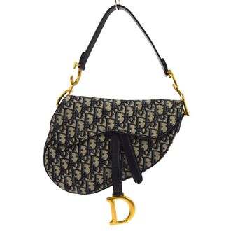 Dior Saddle Oblique Canvas Navy Canvas Handbag (Pre-Owned)
