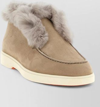 Santoni leather fur-trim slip-on ankle boots