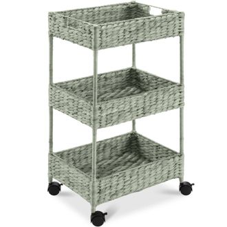 Best Choice Products 3-Tier Water Hyacinth Rolling Utility Cart w/ Weaved Baskets
