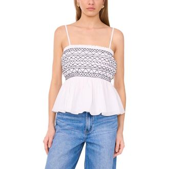 1.State Contrast Smock Detail Cotton Peplum Top in Ultra White at Nordstrom Rack, Size Xx-Small