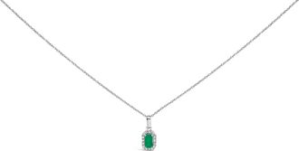 House of Brilliance 10K White Gold 5x3mm Gemstone and Diamond Accent Halo Octagonal Shape 18 Pendant Necklace