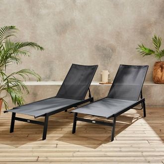 Sweeek Set Of 2 Multi-position Deckchairs Textilene & Steel in Black