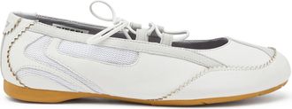 Diesel D-Mile-Lace-up ballet flats in leather and mesh - Flats - Woman - White
