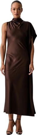 Pinko Jurk met watervalhals - Dames - Feestkleedjes - Bruin - L - Polyester - Kleedjes