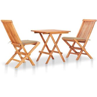 vidaXL Conjunto De Bistro Con Cojines De Beiges 3 Pcs Teak S&oacute;lido - 321859