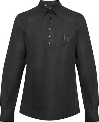 Dolce & Gabbana Camicia in lino con logo - Nero