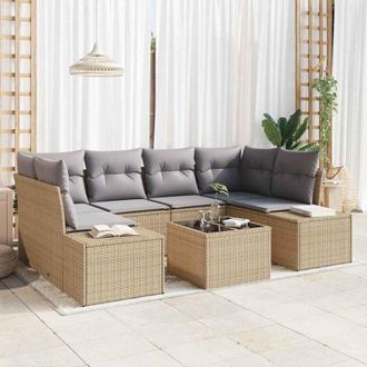 vidaXL Vidaxl - Conjunto De Sof&aacute; De Jard&iacute;n 7 Pcs Beige, Gris 55 X 55 X 37 Cm