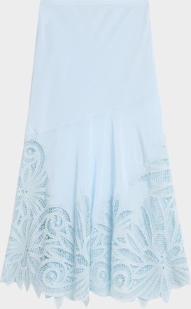 Ulla Johnson Oona Lace Appliqu&eacute; Silk Midi Skirt