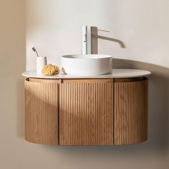 Sklum Conjunto De Mueble De Ba&ntilde;o Suspendido 90x50 Cm En Madera Carsone Sklum