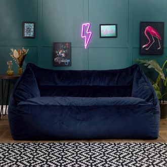 Icon Brand Cecilia Bean Bag Sofa Midnight Blue Giant Velvet Bean Bag Chair in Dark Blue