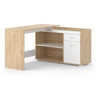 Vicco Scrivania ad angolo Noira, Bianco/Sonoma, 135 x 77 cm con cassetto