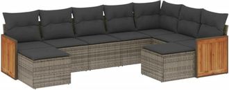 vidaXL Vidaxl - Set De Muebles De Jard&iacute;n 9 Pzas Y Cojines Rat&aacute;n Sint&eacute;tico Gris