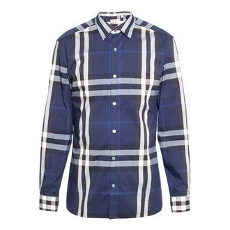 Burberry SS21 Classic Plaid Long Sleeves Shirt Navy Blue 40234821