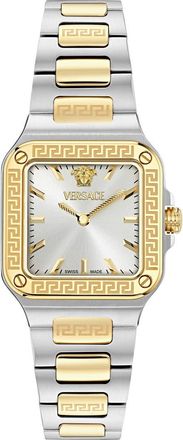 Versace Greca Edge Two-Tone Bracelet Watch, 30mm x 30mm in Silver/Two Tone at Nordstrom