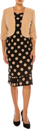 Maya Brooke Polka Dot Pleated Hem Jacket Dress In Taupe Black