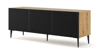AKL FURNITURE Mueble para TV efecto madera Crema y Negro LED