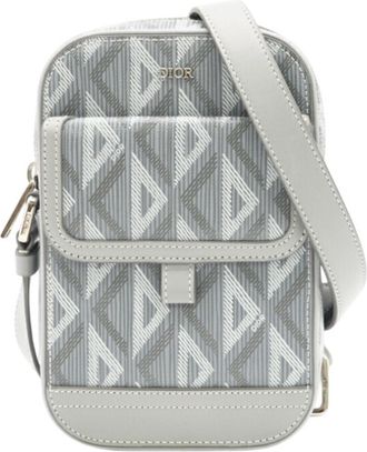 Dior Gray White Leather Shoulder Bag (Pre-Owned)