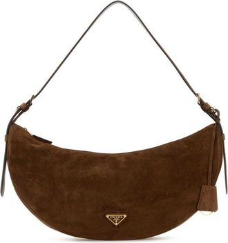 Prada Brown Suede Large Prada Demi-Lune Crossbody Bag