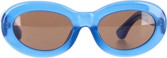 Dries Van Noten x Linda Farrow Oval Sunglasses in Light Blue Acetate