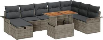 vidaXL Garden Sofa Set Height-Adjustable 9 pcs Grey Poly Rattan vidaXL