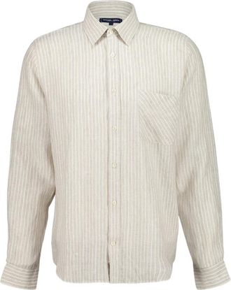 Frescobol Carioca Khaki Gestreept Linnen Overhemd met Knoopsluiting - Heren - Casual Overhemden - Groen - XL - Linnen - Overhemden