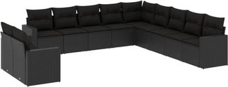 vidaXL Set De Sof&aacute;s De Jard&iacute;n 11 Pzas Y Cojines Rat&aacute;n Sint&eacute;tico Negro Vidaxl