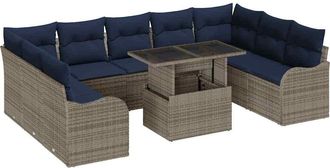 vidaXL Set Divano Da Giardino 10 Pz Grigio Poly Rattan Vidaxl