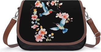 Generic Watercolor Hummingbirds And Flower Crossbody Bags for Women Fashion Leather Shoulder Handbags With Adjustable Strap