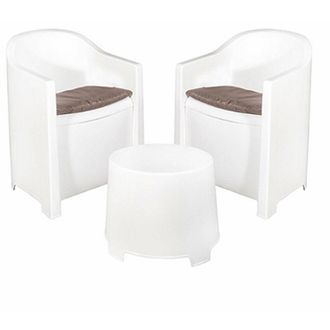Progarden Salotto da esterno interno bianco 2 poltrone sedie con tavolo per giardino casa terrazzo in plastica con cuscini elegante