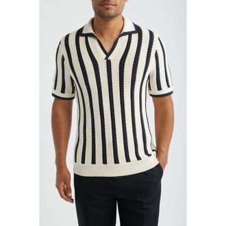Reiss Duncan Stripe Polo Sweater in White/navy at Nordstrom, Size Xx-Large
