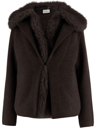 Bruno Manetti Dark Brown Wool-Cashmere Blend Plush Fur Trim Jacket