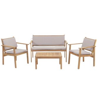 Hhg Nunca Usado] Conjunto De Jard&iacute;n Hhg 946, Conjunto De Sal&oacute;n Banco Sill&oacute;n Mesa, Madera Acacia Mvg Tela/textil (180g/m&sup2;), Cojines Gris