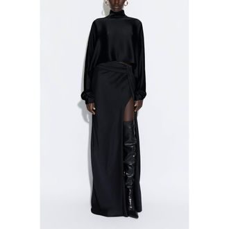 Sally Lapointe Satin Caftan Top in Black at Nordstrom, Size X-Small Short