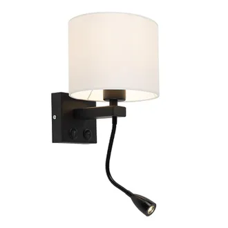 QAZQA Moderno Aplique Moderno Negro Con Pantalla Blanca - Brescia Acero /textil Redonda Incluye Led Max. 1 X 40 Watt - Qazqa