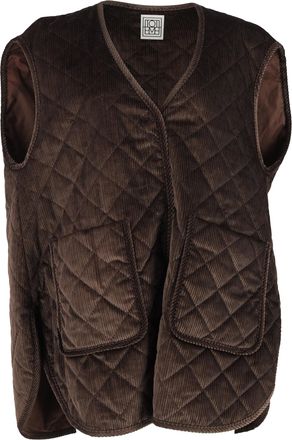 Toteme gewatteerd oversized vest in bruin corduroy