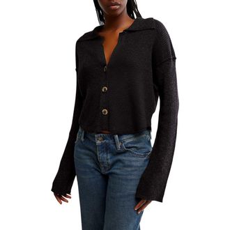 Free People Ella Button-Up Sweater in Black at Nordstrom Rack, Size X-Large