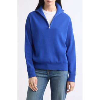 Staud Hudson Quarter Zip Cashmere Sweater in Cobalt at Nordstrom, Size X-Large